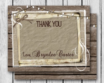 4 x 5  THANK YOU Card, Made to Match Invitation, Rustic, Wood, Lights, Wedding, Graduation, Shower, Party - Digital and Printed Cards