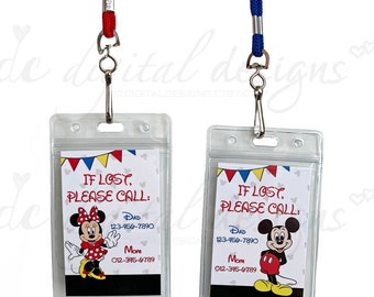 DISNEY, Custom ID Lanyard, Lost, Found, Safety, Travel, Card Holder, Necklace, Waterproof, Amusement Parks, Kids, Mickey Mouse, Minnie Mouse