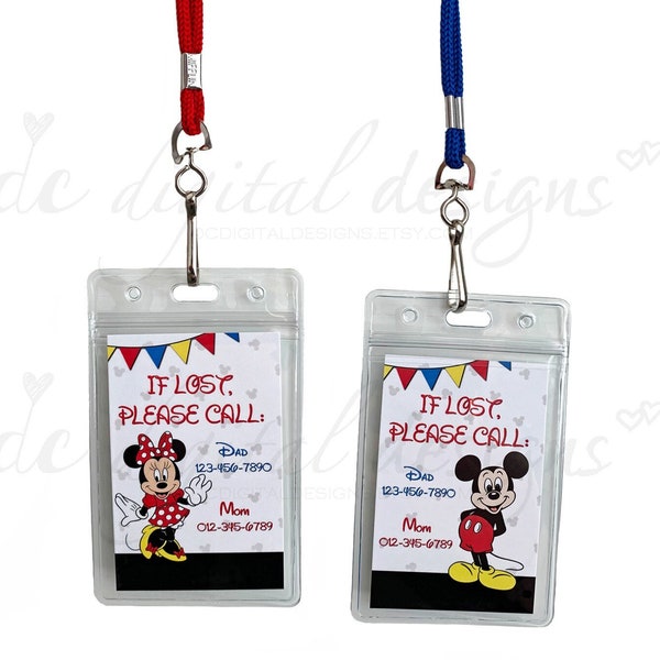 DISNEY, Custom ID Lanyard, Lost, Found, Safety, Travel, Card Holder, Necklace, Waterproof, Amusement Parks, Kids, Mickey Mouse, Minnie Mouse