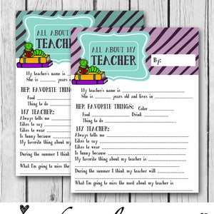 Tudo sobre meu professor, Apreciação ao professor, MENINA, MENINO, 8,5x11, Presente, Carta, Presente de fim de ano, Preencha o espaço em branco - Download instantâneo