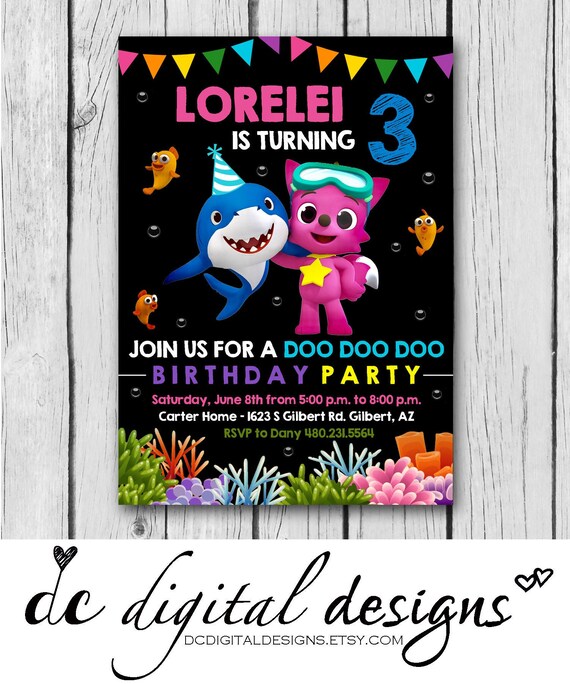 Pinkfong Birthday Party Invitation Baby Shark Boy Girl Etsy