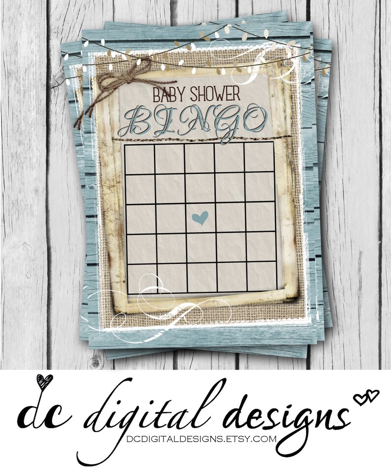 Baby Shower BINGO Boy Baby Shower Game Card Rustic Blue Etsy