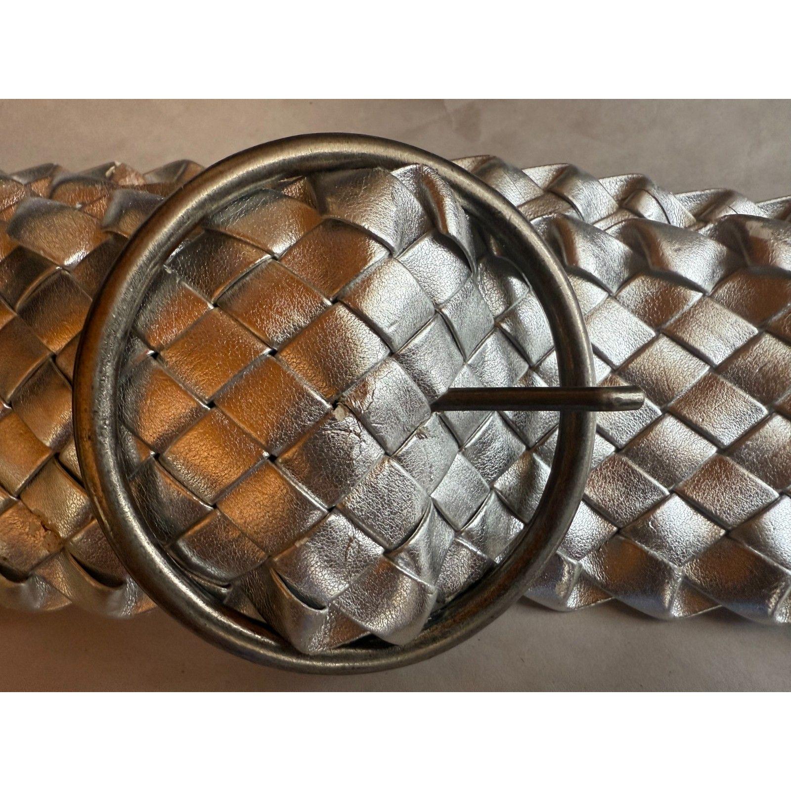 Vintage Metallic Woven Statement Belt Silver Glam Wide M/L Braided Belt Wide Silver Belts for Women for sale | eBay main image 2