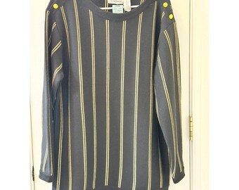 80s 90s Liz Claiborne Wool Blend Shoulder Button Stripe Pullover Hong Kong M