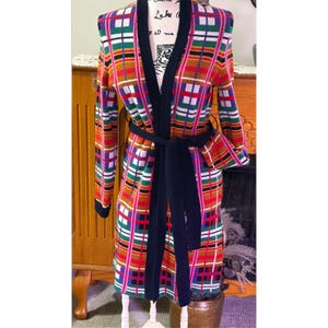 MOTH Anthropologie Plaid Belted Sweater Coat Cardigan Shawl Collar S image 1