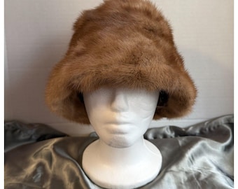 Vintage Mink Fur Hat Ambrose NY Lazarus French Room Brown Pillbox 50s 60s