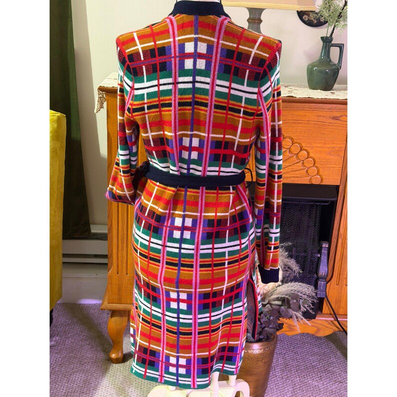 MOTH Anthropologie Plaid Belted Sweater Coat Cardigan Shawl Collar S image 4