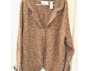 Liz Claiborne 1st Issue Women’s Plus 2X Knit Shawl-Collar Sweater Brown/Multi