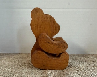 Vintage Hand-Carved Wooden Bear Sculpture | Rustic Folk Art Woodland Decor | Wal