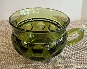 Vintage Olive Green Pressed Glass Handled Bowl | Retro Avocado MCM Glass  Price