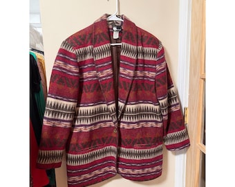 Vintage Southwestern Blanket Jacket Large Boho Aztec Tapestry Blazer Red