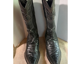 Wild West Genuine Ostrich Exotic Handmade Black Cowboy Boots – Men’s 8 EE (Wide)