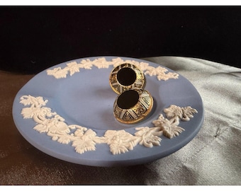 Vintage Wedgwood Jasperware Ring Dish | Blue Grapevine Trinket Tray | English Cottage Vanity Decor