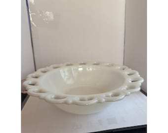 Vintage Anchor Hocking? Milk Glass Serving Bowl Old Colony Lace Edge