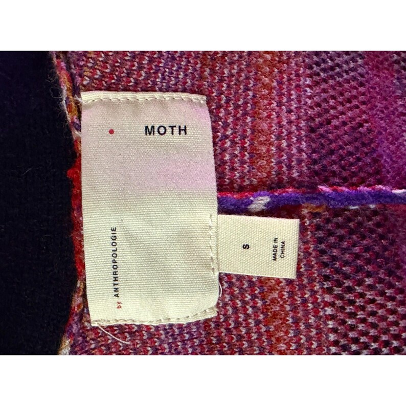 MOTH Anthropologie Plaid Belted Sweater Coat Cardigan Shawl Collar S image 5