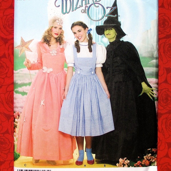 Wizard of Oz Costume Sewing Pattern Simplicity 4136 Dorothy Glinda, Wicked Witch West, Miss Sizes 6 8 10 12, Classic Halloween Party, UNCUT