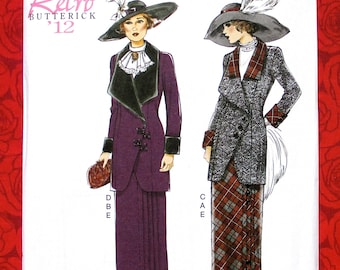 Butterick Sewing Pattern B6108 Edwardian Suit, Jacket Skirt, Jabot Bib, Miss Sizes 6 8 10 12 14, Retro Fashion Fall & Winter Outfit, UNCUT