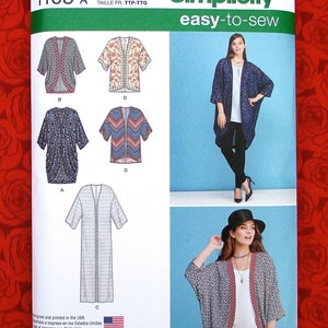 Simplicity 1108 Easy Sewing Pattern Kimono Jacket Hi Lo Coat Top, Miss & Plus Sizes Xxs Xs S M L xL XxL, Spring Summer Fashion Accent, UNCUT