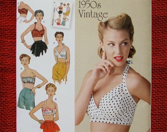 Simplicity Sewing Pattern 1426, Bra Bandeau Halter Bikini Tube Top, Plus Sizes 14 16 18 20 22, 1950's Retro Style, Rockabilly Summer, UNCUT