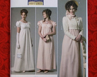 B6074 Sewing Pattern Historical Dress Jacket French Revolution Regency Hat Bag