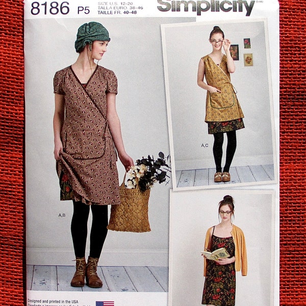 Simplicity Sewing Pattern 8186, Wrap & Slip Dress, Boho Granny Chic Style Frock, Sizes 12 14 16 18 20, Spring Summer Casual Fashion, UNCUT