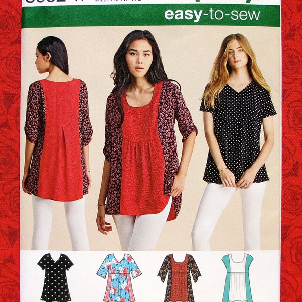Simplicity Easy Sewing Pattern 8052 Loose Fit Tops Hi-Lo Hem Tunic, Sizes XxS Xs S M L XL XxL, Contrast Panel Blouse, Boho Chic Shirt, UNCUT