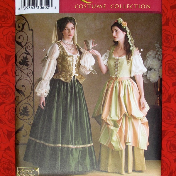 Simplicity Costume Sewing Pattern 3809 Renaissance Skirt Overskirt Blouse Vest Veil, Sizes 10 12 14, Medieval Reenactment History SCA, UNCUT