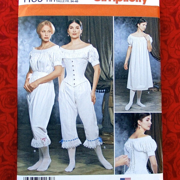 Simplicity Sewing Pattern 1139, Chemise, Drawers Corset, Victorian Laced Undergarments Bloomers, Sizes 6 8 10 12, Historical 1800's, UNCUT