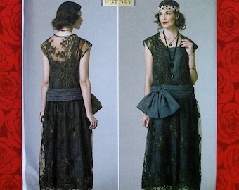 Butterick Sewing Pattern B6399, Drop-Waist Dress, 1920's Vintage Style, Oversize Bow, Sizes 14 16 18 20 22, Historical Evening Gown, UNCUT