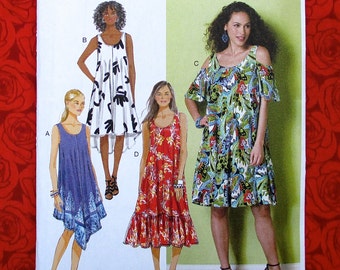 Butterick B6350 Easy Sewing Pattern, Tent Dress, Sleeveless & Cold Shoulder, Sizes XS S M, Resort Travel, DIY Summer Casual Fashion, UNCUT