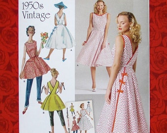 Simplicity Sewing Pattern 8085 Wrap Dress, Top, Sleeveless 1950's Vintage Style Sundress, Size 6 8 10 12 14, MCM Summer Casual Fashion UNCUT