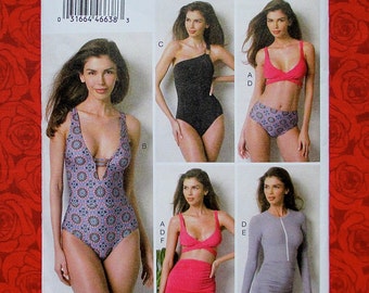 Vogue Sewing Pattern V9192 Swimsuits, Cover-up, Wrap-Top Bikini, Classic One Piece, Size 6 8 10 12 14, Beach Pool, Summer Resort Wear, UNCUT