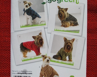 Simplicity Sewing Pattern 2695, Dog Coat Shirt, Recycled Clothing Go Green Fashion, Canine Sizes XS S M, DIY Pet Winter Holiday Gift, UNCUT