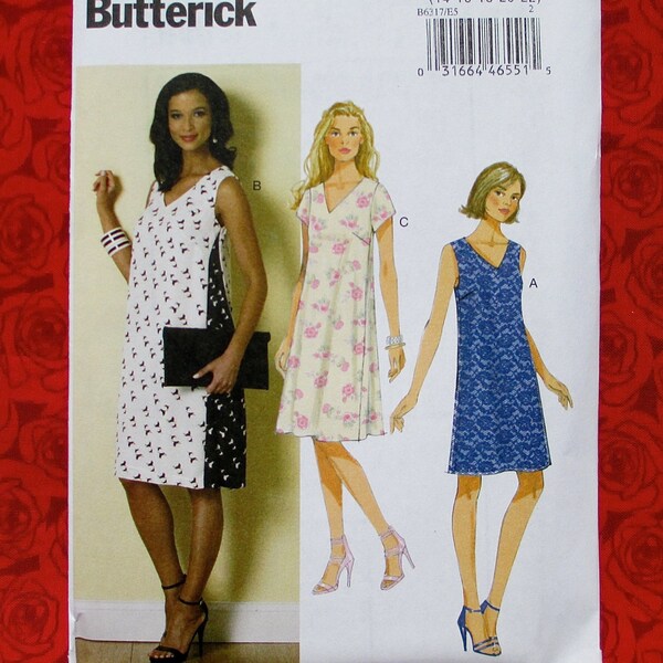 Butterick Easy Sewing Pattern B6317 Shift Dress Sleeveless & Short Sleeve, Sizes 14 16 18 20 22, Summer Casual Sportswear DIY Fashion, UNCUT