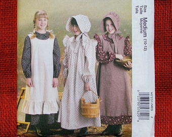 McCall's Pioneer Costume Sewing Pattern M7231 Dress Pinafore Apron, Sun Bonnet, Size 10 12 M, Western Frontier Farm, Prairie Style, UNCUT