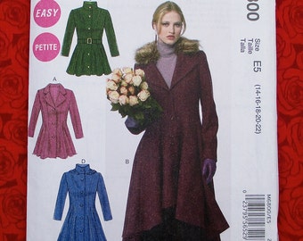 McCall's Sewing Pattern M6800 Coat, Detachable Collar & Hood, Plus Sizes 14 16 18 20 22, DIY Romantic Fall Winter Fashion Outerwear, UNCUT