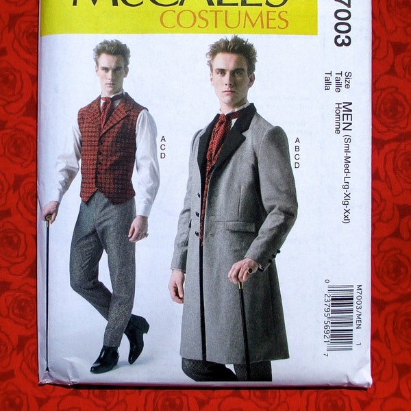 McCall's Sewing Pattern M7003 Frock Coat, Waistcoat Vest Pants Cravat Tie, Men's Sizes S, M, L  XL,  XxL, Victorian Steampunk Costume, UNCUT