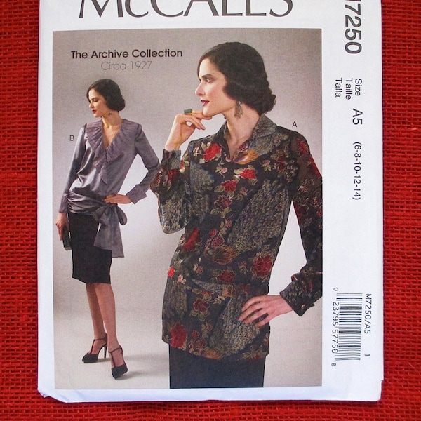 McCall's Sewing Pattern M7250, 1920's Style Blouse Top, Sash Belt, Miss Sizes 6 8 10 12 14, Semi-Formal Evening, Retro Spring Fashion, UNCUT