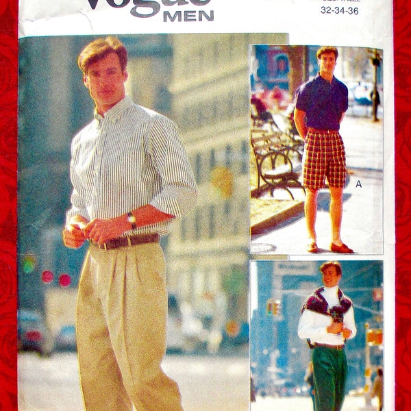 Vogue Sewing Pattern 8043, Pleated Pants & Above Knee Walking Shorts, Men's Sizes 32 34 36, Spring Summer Casual, Classic  Sportswear, UNCUT