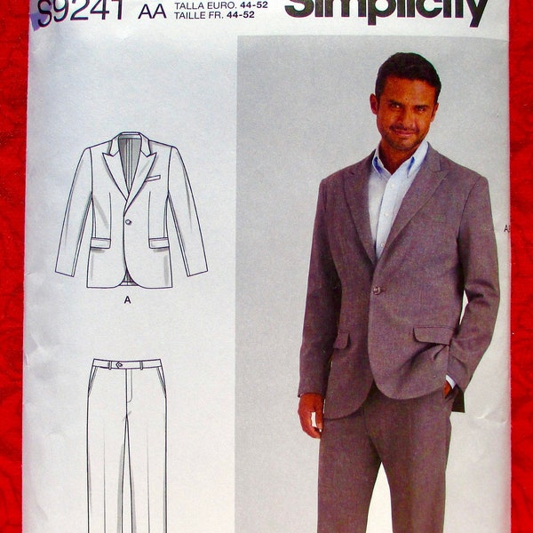 Simplicity Sewing Pattern S9241, Men's Suit, Jacket Coat, Trouser Pants, Sizes 34 36 38 40 42, Groom Wedding Formal, Business Attire, UNCUT