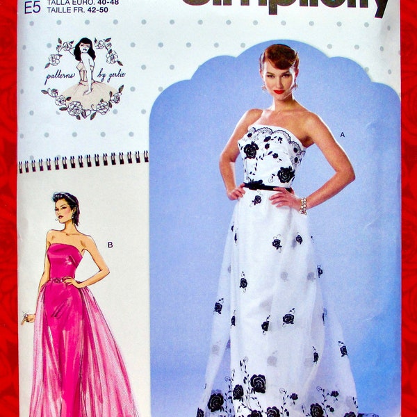 Simplicity Sewing Pattern S9289 Evening Gown Detachable Train, Belt, Plus Sizes 14 16 18 20 22, Formal Bridal Wedding Strapless Dress, UNCUT