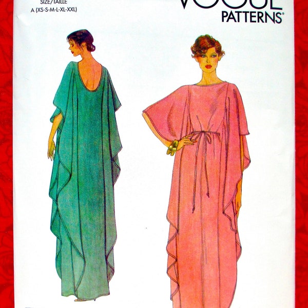 Vogue Easy Sewing Pattern V1886 Pullover Caftan, Loose Fit Loungewear, Sizes Xs S M L XL XxL, Party Hostess Maxi Dress Summer Fashion, UNCUT