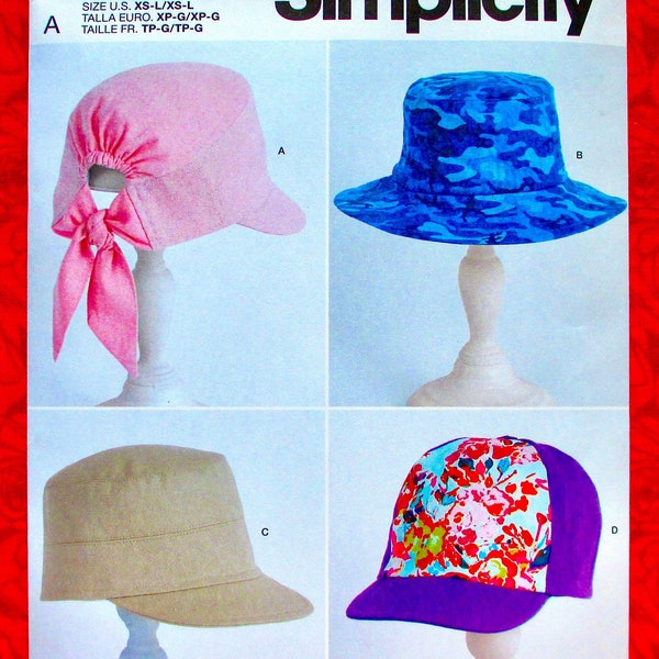 Simplicity Sewing Pattern S9509, Bucket Hat, Cap, Adult & Children Fashion Accessory, Sizes XS S M L, Spring Summer Casual Millinery, UNCUT