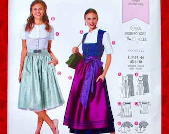 Burda Sewing Pattern 6268 Bavarian Folk Costume, Dirndl Jumper Dress, Top Blouses, Apron, Sizes 8 10 12 14 16 18, Trachten Fashion, UNCUT