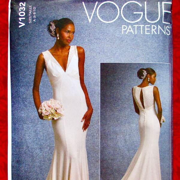 Vogue Sewing Pattern V1032 Bridal Gown, Floor Length Wedding Dress, Train, Fitted Style, Miss Sizes 6 8 10, DIY Spring Summer Formal, UNCUT