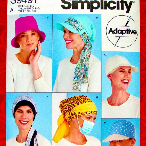 Simplicity Sewing Pattern S9491 Turban Head Wrap Hat Cap, Chemo Care Fashion Accessory, Women's Sizes S M L, Spring Summer Boho Style, UNCUT