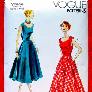 Vogue Easy Sewing Pattern V1864, Wrap Dress, Walk-Away Style, Flared Skirt, Sizes 8 10 12 14 16, Retro MCM 1950&#39;s, DIY Summer Casual, UNCUT