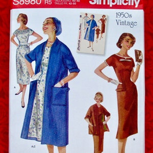 Simplicity Sewing Pattern S8980, Swing Coat & Sheath Dress, 1950&#39;s Retro Style Fall Fashion, Jacket, Belt, Plus Sizes 14 16 18 20 22 UNCUT