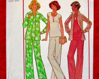 Simplicity Sewing Pattern 7934 Shirt Jacket, Pants, Top, Petite Sizes 16 1/2 & 18 1/2, Retro Classic Pantsuit, DIY Casual Sportswear, UNCUT