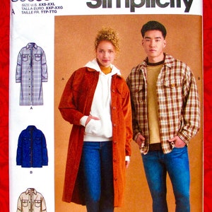 Simplicity Sewing Pattern S9388 Coat, CPO Shirt Jacket Overshirt, Sizes XxS xS S M L XL XxL, Short Long Length, Spring Fall Fashion, UNCUT